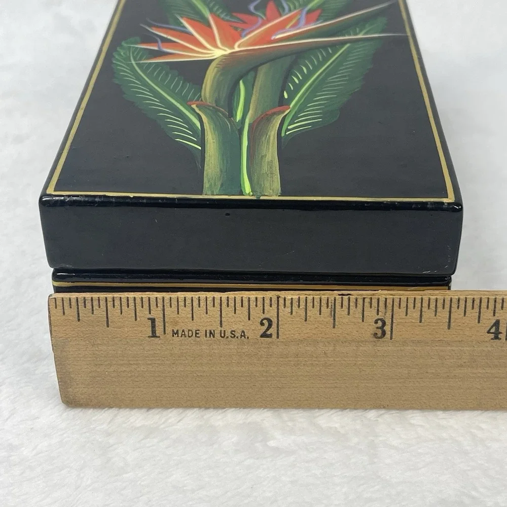 Vintage Black Lacquer Bird of Paradise Trinket Box Jewelry Keepsake Box 6